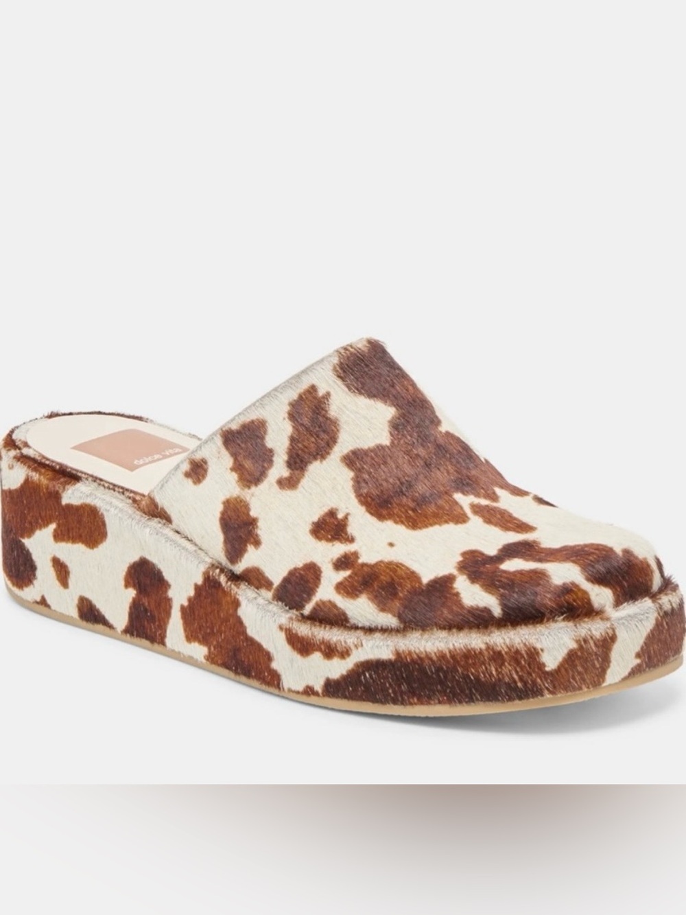 Dolce Vita Rosita Faux Cowhide Slip-On Mule in Brown and Cream